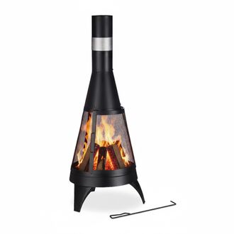 Relaxdays Relaxdays - Chimenea Exterior Con Salvachispas, Rejilla Y Atizador, Jard&iacute;n Y Terraza, 120 X 47 Cm, Estufa Patio, Negro