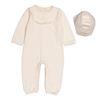 Chlo&eacute; Floral-Embroidered Knitted Babygrow Set, Size 9M