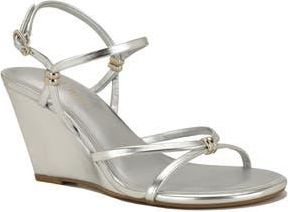 Nine West Deklyn Faux Leather Wedge Sandal in Silver at Nordstrom Rack, Size 8.5