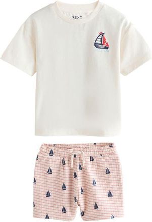 Next Kids Boat Graphic T-Shirt & Shorts Set in White at Nordstrom, Size 12-18M