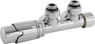 ECD Germany Valvola Termostatica Radiatore Set di Connessione Termostato per Termosifoni e Scaldasalviette 50mm Cromato Collegamento Centrale a Muro Testa