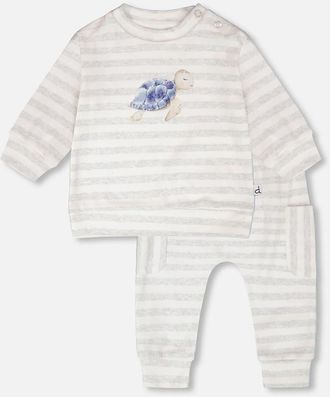 Deux par Deux Soft Jersey Stripes Sweater and Pants Set in White & Grey Stripes at Nordstrom, Size 18M
