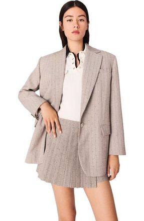Maje Rhinestone striped suit blazer in Light Grey at Nordstrom, Size 36 Eu