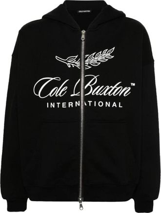 Cole Buxton Zwarte Grafische Print Hoodie - Heren - Vesten met rits - Zwart - XL - Katoen - Hoodies & sweatvesten