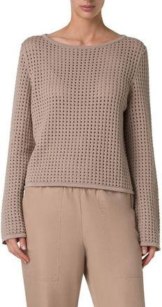 Akris Boat Neck Dot Mesh Sweater in Beige at Nordstrom, Size 12