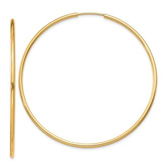 Diamond2Deal 14k Yellow Gold 1.50mm Polished Round Hoop Earrings 50 mm