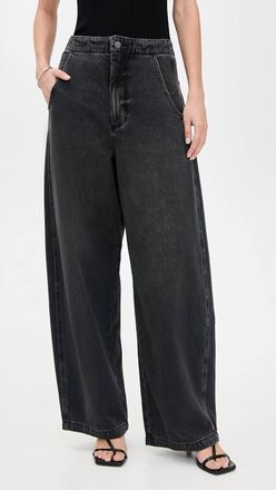 Pistola Denim Lottie High Rise Relaxed Bowed Leg Jeans In Black
