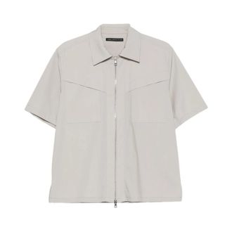 low brand Zip-up Shirt - Heren - Korte mouwen Overhemden - Grijs - M - Katoen - Overhemden