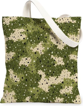 Generic Camouflage Canvas Tote Bags, Star Pattern Reusable Grocery Bags, Spring Vintage Military Lightweight Washable Canvas for Tr, Green, 13x15 Inch