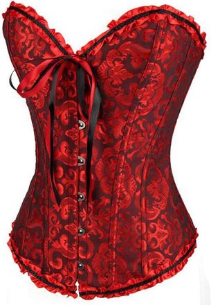 Generic EMUKFD renaissance corset Red Black Sexy Boned Vintage Steampunk Overbust Waist Cincher Lace up Satin Bustier Gothic Underbust Body Push Up Shaper Bri