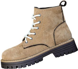 Generic Ankle Boots For Women Uk Thick Mid Heel Lace Up Buckle Round Toe Platform Ankle Booties Solid Versatile Comfortable Combat Boots(C-Khaki,10)