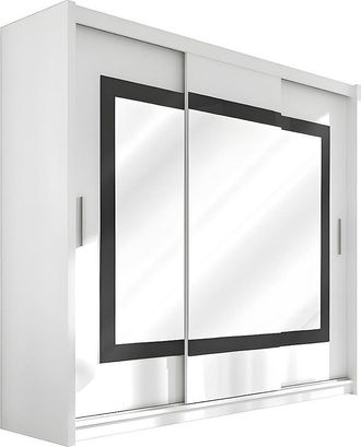 Vente-Unique Armario 3 puertas correderas - Con espejo - 250 cm - Color: Blanco - AUTLAN
