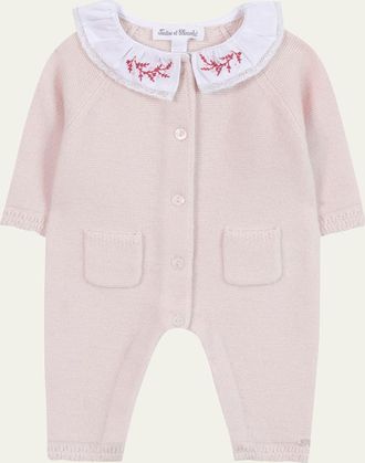 Tartine Et Chocolat Girls Embroidered-Collar Wool Cashmere Knit Jumpsuit, Size 1M-2