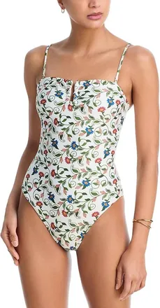Farm Rio Flora Tile Bandeau One Piece Swimsuit In Off-White