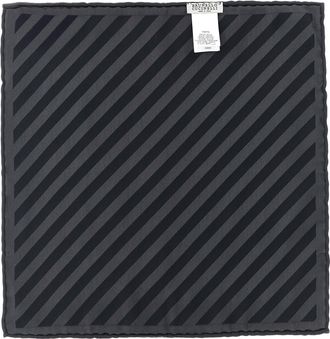Brunello Cucinelli Diagonal-Striped Silk Pocket Square - Grey