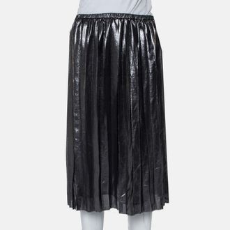 Isabel Marant Metallic Grey Lame Pleated Knee Length Skirt