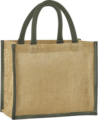 Westford Mill Natural Starched Jute Midi Tote Bag - Natural/Olive Green Tote bag - Bag for men & for women - One Size shopper bag, travel bag, gym bag