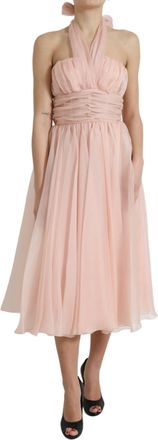 Dolce & Gabbana Womens Halter Neck Aline Dress - Coral Silk - Size EU 40 (Womens)