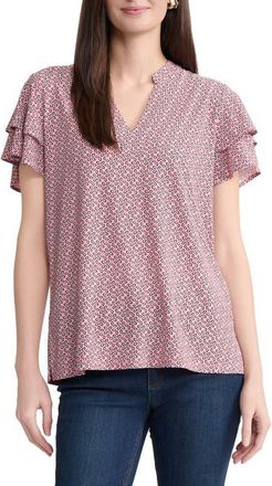 Jones New York Floral Flutter Sleeve Top in Coral Canyon Multi at Nordstrom, Size Small P