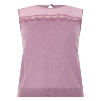 Alberta Ferretti Roze mouwloze top met kanten details - Dames - Tops zonder mouwen - Roze - XS - Wol - Tops