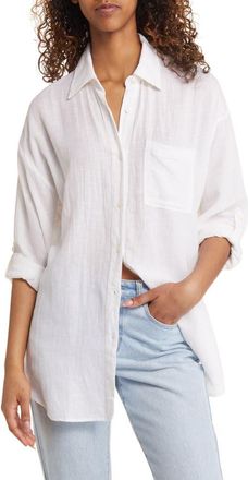 Rip Curl Premium Linen Button-Up Blouse in White at Nordstrom, Size Xx-Small