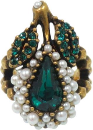 Gucci Green White Metal Rhinestone Band Ring (Pre-Owned)