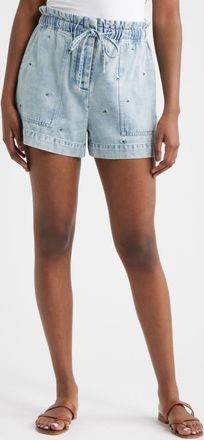 Rails Foster Floral Embroidered Paperbag Denim Shorts in Ivory Carnations at Nordstrom, Size Xx-Small