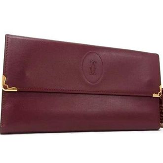 Cartier Bordeaux Leather Coin Purse/Coin Case (Pre-Owned)