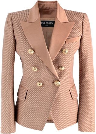 Balmain Beige Structured Textured Double-Breasted Blazer Size XS