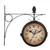 OEM Reloj De Pared De Hierro De Doble Cara Estilo Vintage, Reloj De P&eacute;ndulo Estilo Estaci&oacute;n Vintage Con Soporte Para Uso Interior Y Exterior, Negro