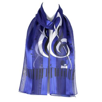 Hat To Socks Musical Notes Piano Keyboard Print Chiffon Satin Scarf (Blue)