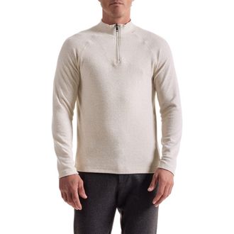 Bugatchi Brushed Cotton Blend Quarter Zip Pullover in Sand at Nordstrom Rack, Size Xx-Large