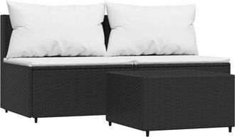 vidaXL Set De Muebles De Jard&iacute;n 3 Pzas Y Cojines Rat&aacute;n Sint&eacute;tico Negro Vidaxl
