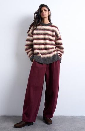 Topshop Fluffy Stripe Crewneck Sweater in Neutral Multi at Nordstrom Rack, Size X-Small