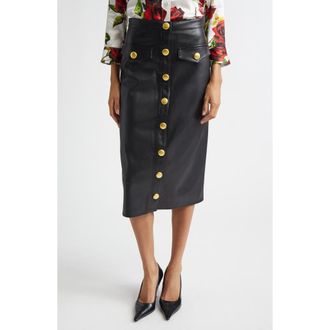 L'agence Milann Faux Leather Midi Skirt in Black/Gold at Nordstrom, Size 00
