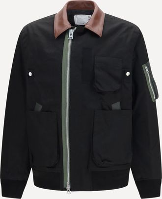 sacai Giacca Bomber in cotone con dettagli in pelle Man 2