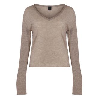 Pinko Salomone Long Sleeve Sequin Top - Dames - V-hals truien - Beige - L - Wol - Truien & Vesten