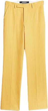 Jacquemus Recht gesneden katoenen en linnen broek - Dames - Wijde Broeken - Geel - 3XL - Katoen - Broeken