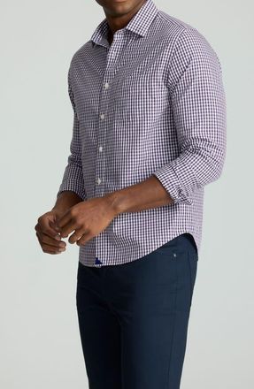 UNTUCKit Lawrence Gingham Wrinkle Free Cotton Button-Up Shirt in Dark Purple at Nordstrom, Size Small