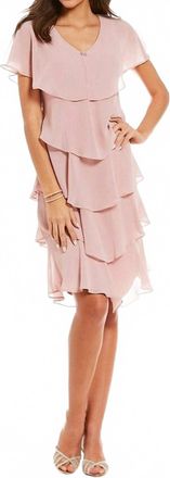 SLNY Georgette Tiered Capelet Dress In Faded Rose