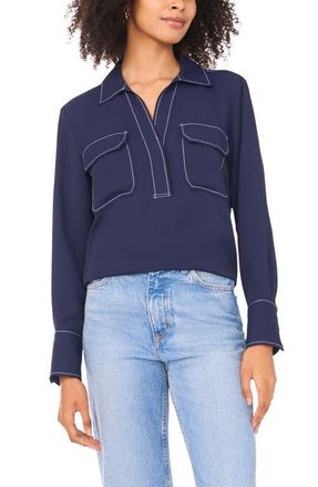 Vince Camuto Half Placket Popover Top in Classic Navy at Nordstrom, Size X-Large