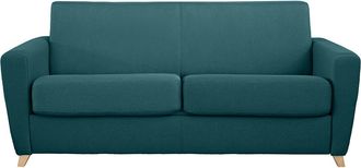Miliboo Sof&aacute; Convertible N&oacute;rdico Azul Petr&oacute;leo Y Madera Graham