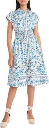 Maggy London Cap Sleeve Shirtdress in Cream/Blue at Nordstrom, Size 16