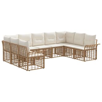 vidaXL Conjunto De Sof&aacute;s De Exterior 9 Pcs Natural Y Crema Poli&eacute;ster Vidaxl