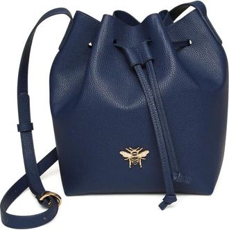 Alice Wheeler Bucket Cross Body Bag Vegan LeatherShoulder Bag Hobo Style Bag for Women with Honeybee Logo (Navy)