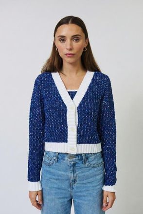Central Park West Allie Cropped Chunky Cardigan in Blue Multi at Nordstrom, Size X-Small