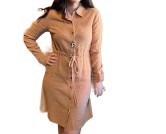 Hem & Thread Tied Cotton Gauze Stud Shirt Dress In Copper