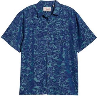 Kahala Makani Nui Jacquard Short Sleeve Button-Up Shirt in Navy at Nordstrom, Size Medium