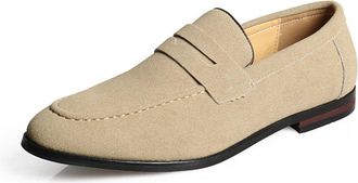 Generic Mens Loafers Casual Slip on Shoes PU Leather Penny Loafers for Men,Beige,10 UK