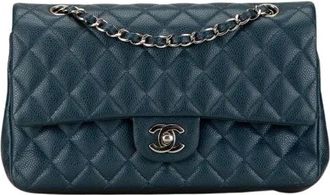 Chanel Pre-owned Borsa a Spalla Media Classica Double Flap in Caviale - - Pre-owned - Donna - Blu - ONE SIZE